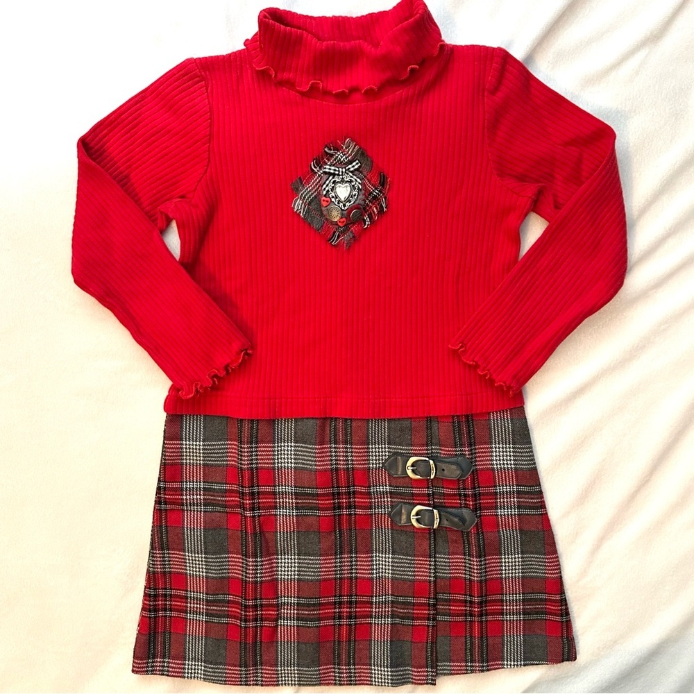 Vintage Good Lad Philadelphia Turtleneck Plaid Dress Girls 6 Red Black Gray